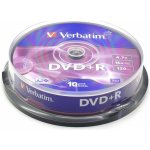 Verbatim DVD+R 4,7GB 16x, Advanced AZO+, cakebox, 10ks (43498) – Zboží Mobilmania