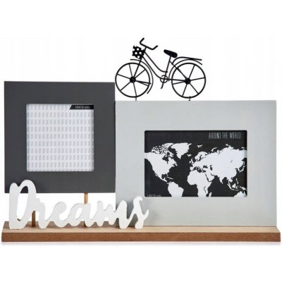 Giftdecor Stojací fotorámeček na 2 fotografie, dekorační nápis a jízdní kolo barva šedá – Zboží Živě