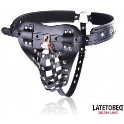 LateToBed BDSM Line Mens Chastity Pants with Cage Black