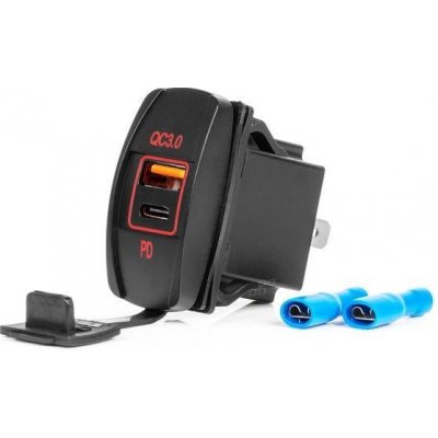 Vodotěsná nabíječka na telefon ve tvaru lodi s ČERVENÝM LED podsvícením 2xUSB 12/24V AMIO-04228, , , – Sleviste.cz