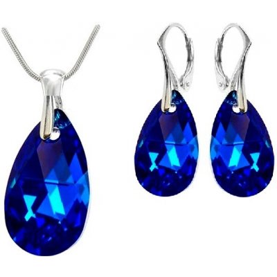 Swarovski Elements Pear stříbrná sada set souprava náušnice a přívěsek s řetízkem modrá slzička kapka 39169.4 Majestic Blue modrá královská – Zboží Dáma