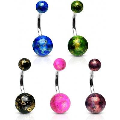 Šperky eshop piercing do pupíku z oceli barevné kuličky s odlesky zlaté W37.08 zelená – Hledejceny.cz