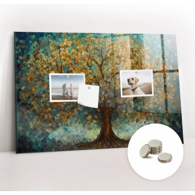 tulup Magnetická Tabule na Zeď Skleněná - Memo Board Kleněnou Přední Stranou - 5 magnetů v balení - 60 x 40 cm - Mozaikový strom