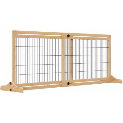 PawHut Dřevěná zábrana pro psy přírodní 104-183 x 36 x 69 cm
