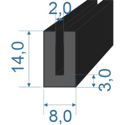 2984 Pryžový profil tvaru "U", 14x8/2mm, 60°Sh, EPDM, -40°C/+100°C, černý | Zboží Auto