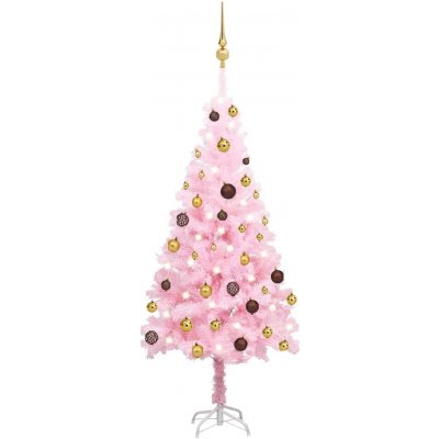 zahrada-XL Umělý vánoční stromek s LED a sadou koulí růžový 120 cm PVC