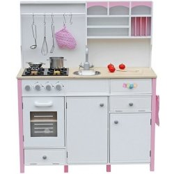 LEANToys Dětská dřevěná kuchyňka růžovo-bílá