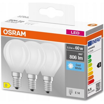 Osram 3x LED žárovka E14 5,5W = 60W 4000K FILAMENT
