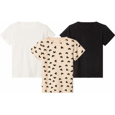 lupilu dívčí triko, 3 kusy černá/béžová/bílá – Zboží Mobilmania