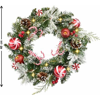 DOMMIO Věnec zasněžený s červenými koulemi 10 × LED 40 cm – Zboží Dáma
