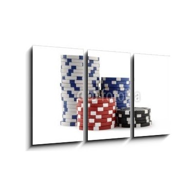 Obraz 3D třídílný - 90 x 50 cm - Casino Chips, Poker Chips Kasinové čipy, pokerové žetony – Sleviste.cz