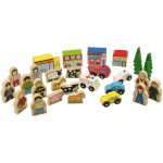 Bigjigs Vláčkodráha tématický set Budovy figurky auta – Zboží Mobilmania