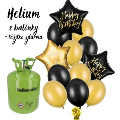 MojeParty Helium set Výhodná kombinace balónků a helia Narozeniny Black Gold – Zboží Mobilmania
