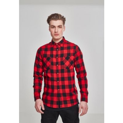 Urban Classics SideZip Long Checked Flanell shirt černá červená