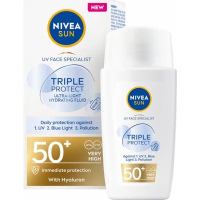 Nivea Sun Triple Protect OF50+ hydratační pleťový krém na opalování 40 ml – Zbozi.Blesk.cz