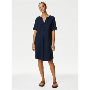 Marks & Spencer Tmavě modré dámské lněné midi šaty