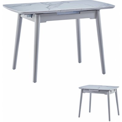 Autronic Jídelní stůl 90+25x70 cm, keramická deska bílý mramor, masiv, šedý vysoký lesk – Hledejceny.cz