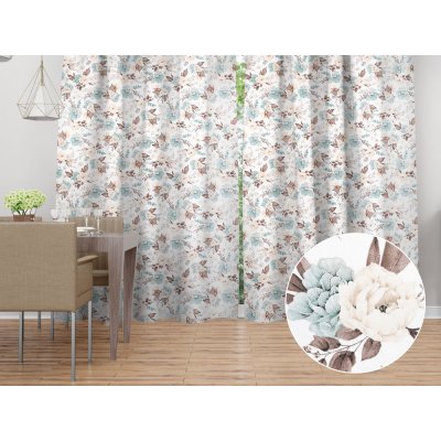 Biante Bavlněný závěs Sandra SA-451 Žluto-hnědo-mintové růže na bílém 150x240 cm – Sleviste.cz