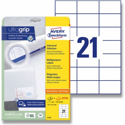 Avery Zweckform 6174 univerzální etikety 70,0 x 42,3 mm 525 etiket bílé – Sleviste.cz