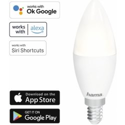 Hama chytrá LED žárovka E14 WiFi, barevná bílá s možností stmívání. Hlasové ovládání kompatibilní s Alexou a Google Home.