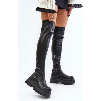 Kozačky Nad Kolena Na Masivní Platformě Černé Zinera šedá Boto – Zboží Dáma