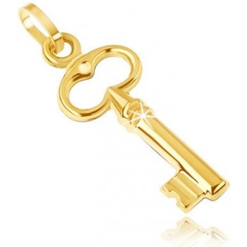 Šperky eshop Zlatý přívěsek 585 malý třpytivý klíček nahoře vyřezávaný ovál GG05.23