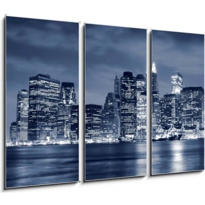 Obraz 3D třídílný - 105 x 70 cm - Lower Manhattan skyline At Night Dolní Manhattan panorama V noci