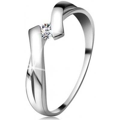 Šperky eshop prsten v bílém zlatě 585 s třpytivým diamantem rozdělená překřížená ramena BT181