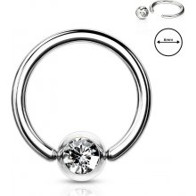Šperky eshop ocelový piercing do obočí kroužek s čirým krystalkem v kulaté objímce W29.31