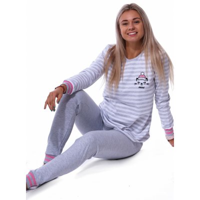 Dámské pyžamo pro ženy šedé se zimní kočičkou - teplé 1TB0067 vzorovaná S – Sleviste.cz