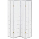 Autronic Paraván dřevěný 4 dílný EF-E804 WT masiv smrk bílá netkaná textilie bílý matný lak – Sleviste.cz