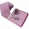 Kravata Červený Set kravata kapesník a manžetové knoflíčky + brož Houndstooth