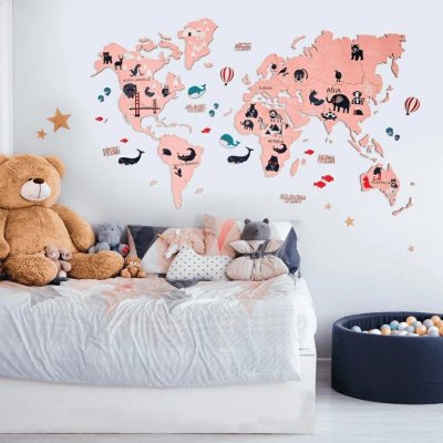 Enjoy the Wood dětská korková nástěnná mapa Kids World Map pink M – Zboží Mobilmania