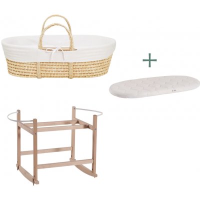 Ahojbaby sada Mojžíšův košík pro miminko Corn s houpacím stojanem natural, bílým potahem – Zbozi.Blesk.cz