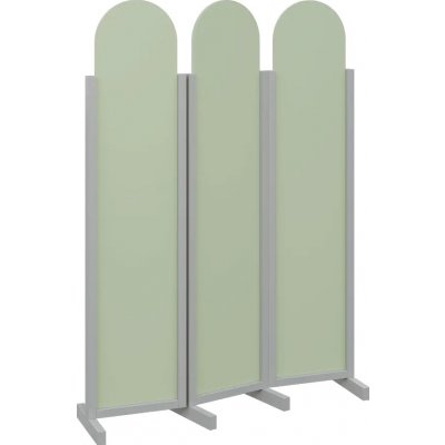 Atmosfere ROUND 119 dřevěný 3-dílný paraván mobilní výška 1900 mm rám šedá výplň šedo-zelinkavá – Sleviste.cz