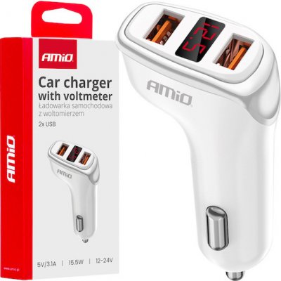 Nabíječka do auta 2x USB-A + tester napětí akumulátoru 3.1A 12/24V AMiO-03887 – Zboží Živě