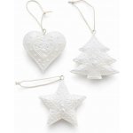 DECOLED Vánoční ozdoby na stromeček kovové 7 cm, hvězda, strom, srdce, bílá, balení 3 ks – Hledejceny.cz