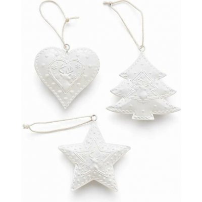 DECOLED Vánoční ozdoby na stromeček kovové 7 cm, hvězda, strom, srdce, bílá, balení 3 ks – Hledejceny.cz