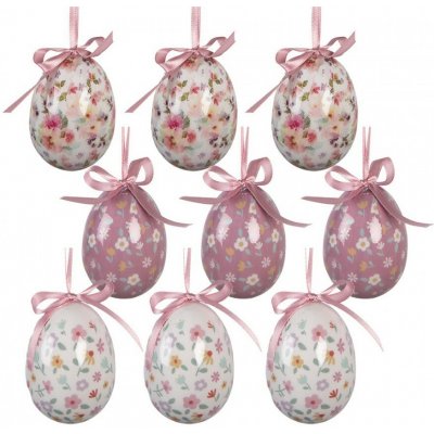Clayre & Eef 9ks dekorace bílo-růžové závěsné vajíčko s květy Spring Egg - Ø 5*8 cm – Hledejceny.cz