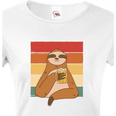Bezvatriko.cz Dámské tričko Lenochod s pivem Bílá – Zboží Mobilmania