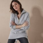 Dlouhý pulovr se stojáčkem na zip šedý melír – Zboží Dáma