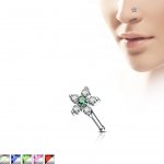 Šperky eshop rovný piercing do nosu z oceli blýskavý květ ze zirkonů barevný zirkon uprostřed O08.18 měděná čirá – Hledejceny.cz