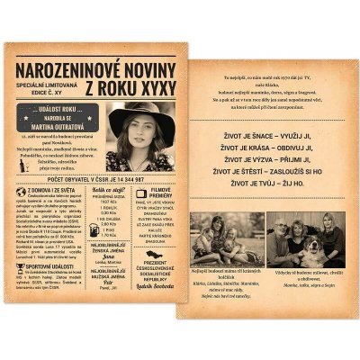 Narozeninové noviny 1 + 1 strana - ročník na přání – HobbyKompas.cz