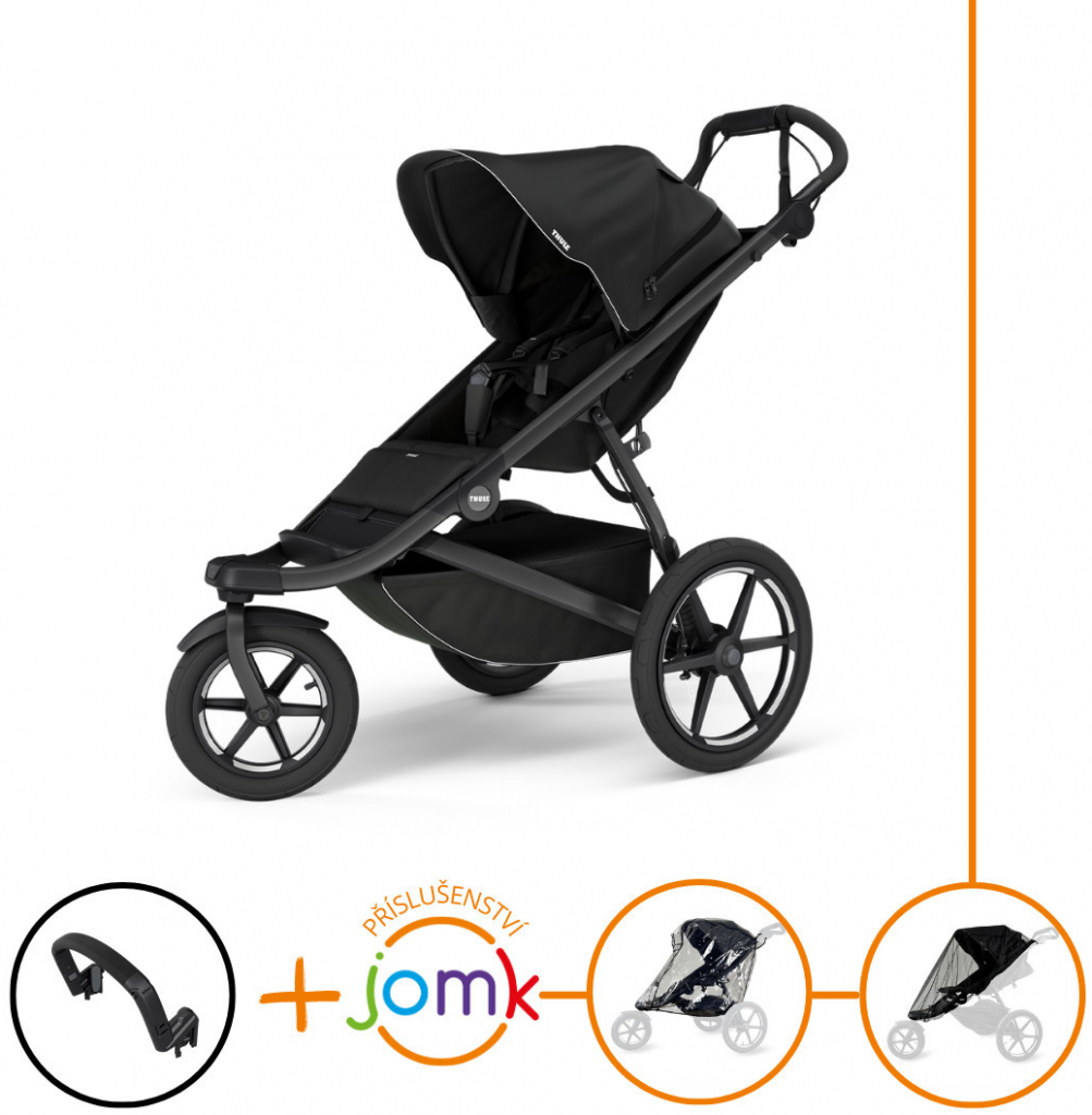 Thule Set 4v1 Urban Glide 3 Black 2024 + madlo + JOMK pláštěnka + JOMK ochranná síť