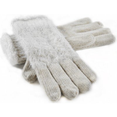 Emi Ross ER-1026B cream dámské pletené rukavice s lemem z ovčí vlny vzor osmička