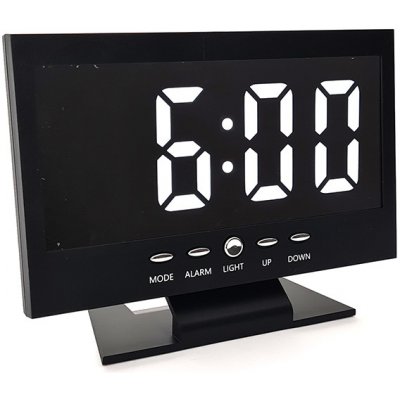 HODINY DS 8082L - stolní budík se zrcadlovým displejem moderního vzhledu, nap. z USB, černé hodiny s bílým, červeným a zeleným svitem displeje Barva: Bílá