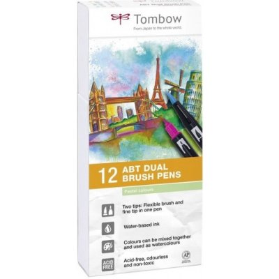 Tombow Dual Brush Pens Pastel Colours 12 ks TABT 12P 2