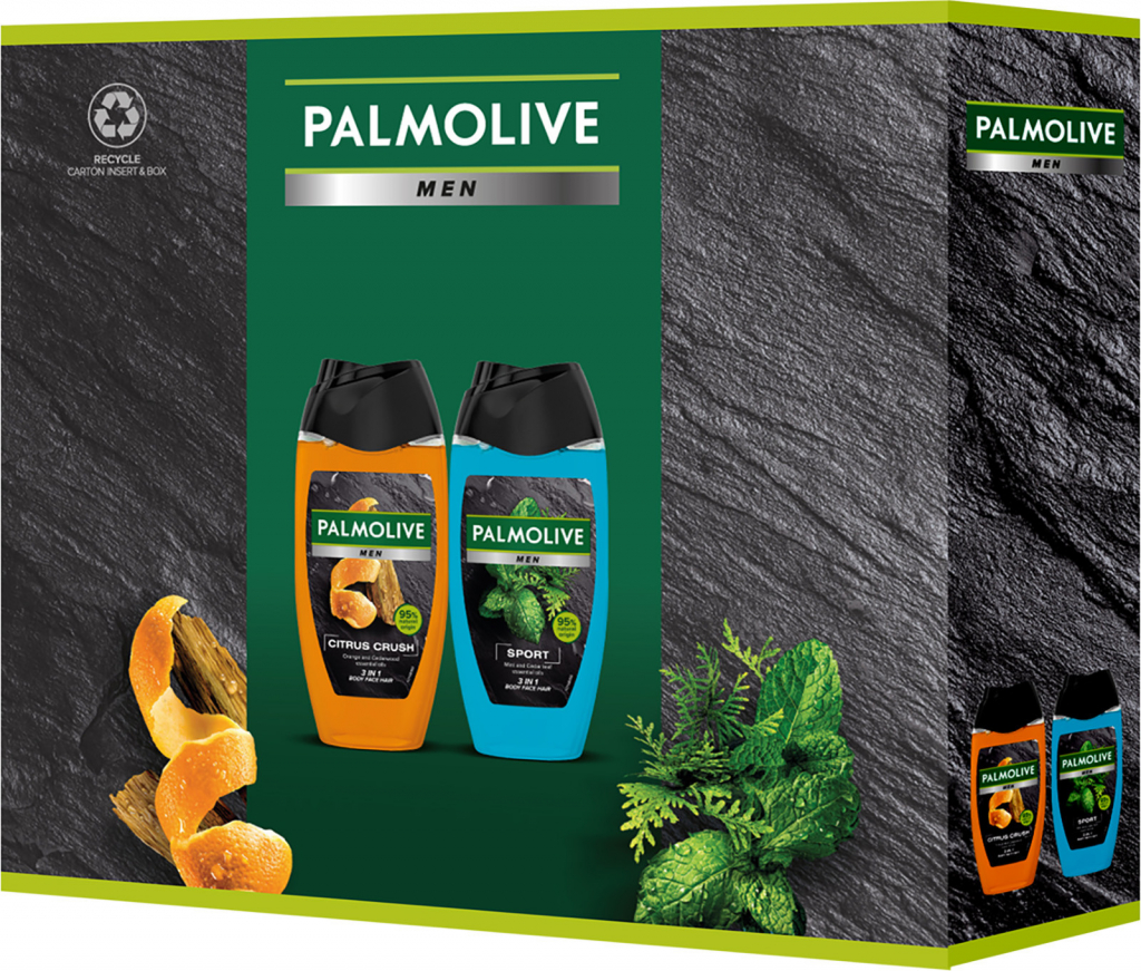 Palmolive Men Citrus Crush 3v1 sprchový gel na obličej, tělo a vlasy 250 ml + Men Sport 3v1 sprchový gel na obličej, tělo a vlasy 250 ml dárková sada