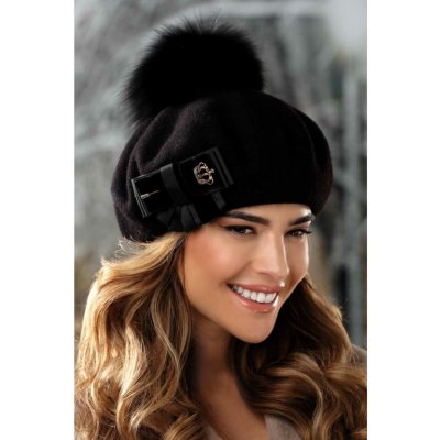 Zimní baret s bambulí a mašlí W-0707/018 černý – Hledejceny.cz