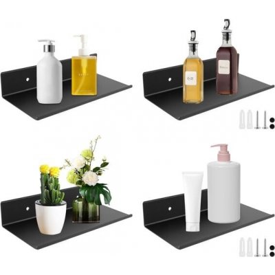 LDHHYH Sada 4 nástěnných polic, černý kov, plovoucí knihovna 20x12x4 cm, bytová dekorace, nástěnná – Zboží Mobilmania